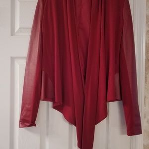 Dark red genuine leather waterfall jacket